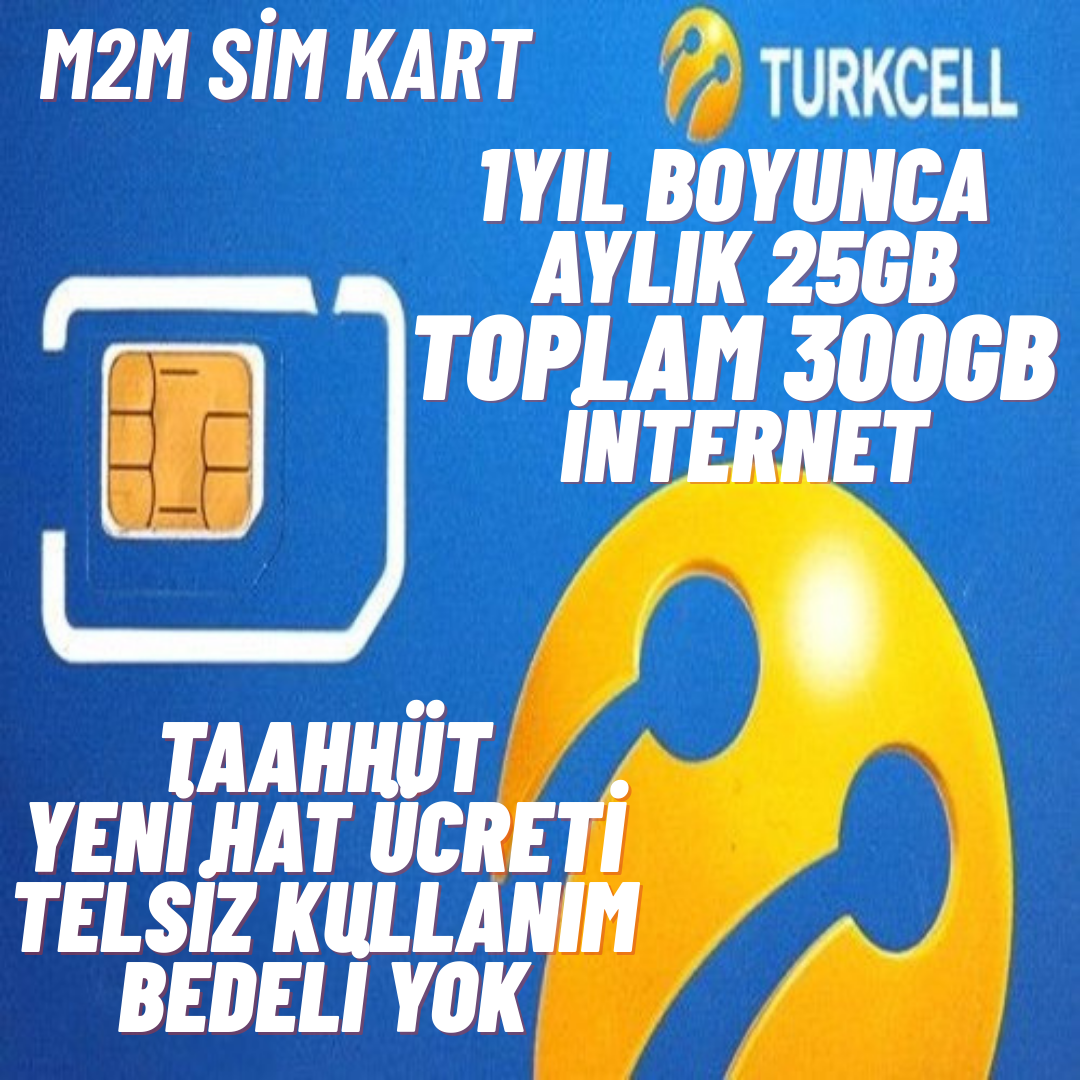 TURKCELL 300GB internet Data Sim Kart,  Taahhütsüz, 4G, Wifi Kameralar (1 YILLIK)
