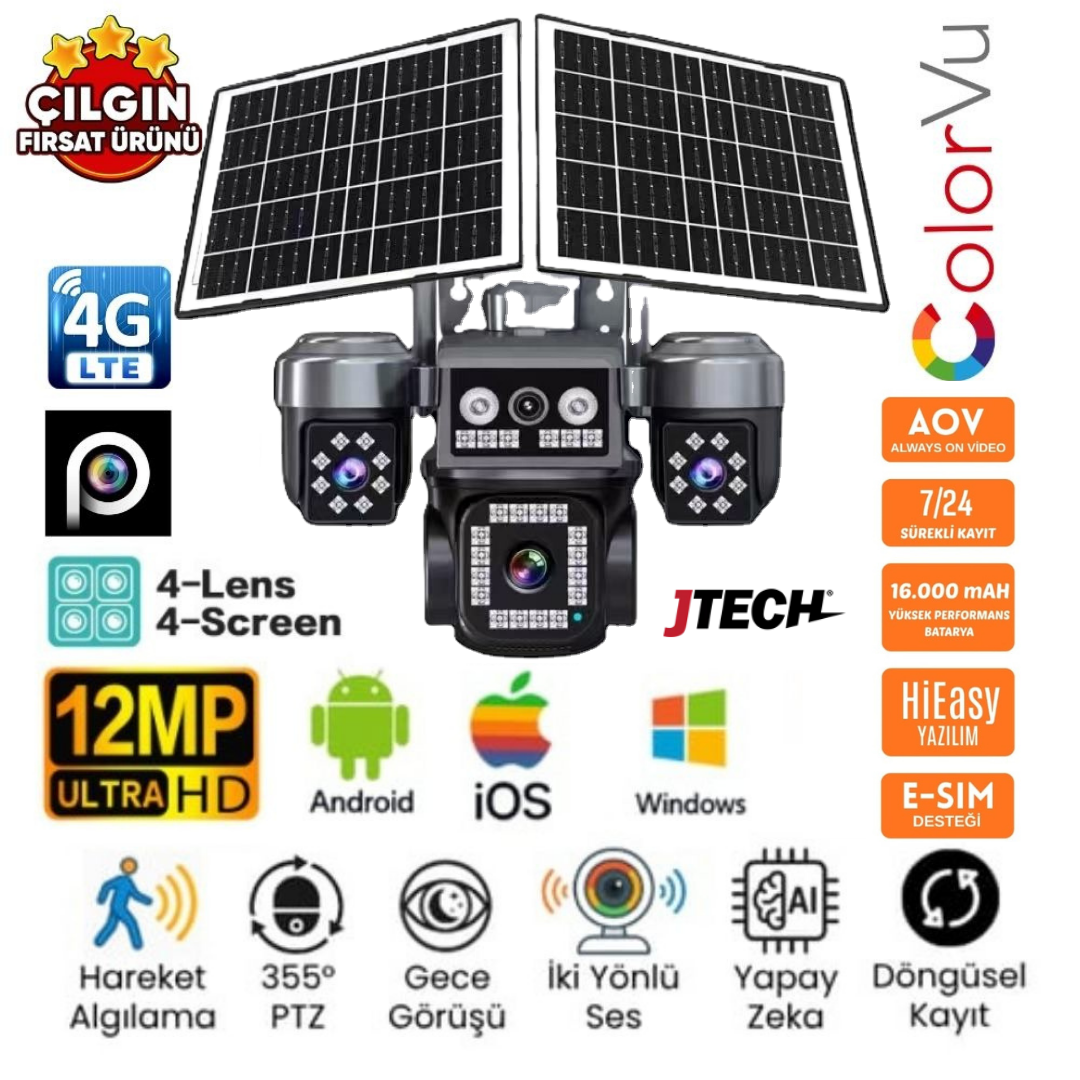 Z7PLUS 4Kamera 8MP HD AOV eSİM 4G Solar PTZ Akıllı Kamera