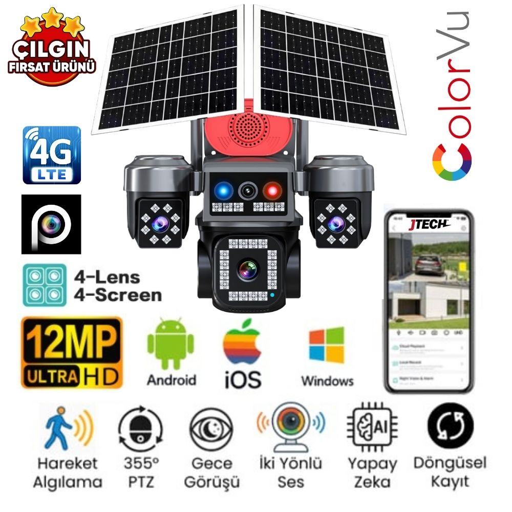 Avenir AV-S445 4Kamera 12MP 4K AOV eSİM 4G Solar PTZ Akıllı Kamera