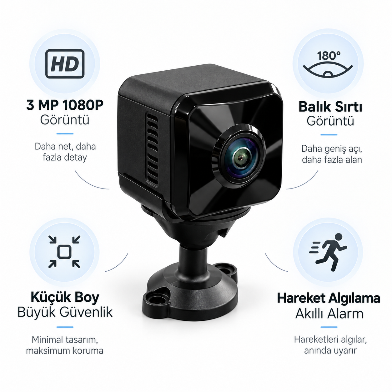 O-KAM OK-103EKOW 3MP Wi-fi Mini Bataryalı 1Lens Balıkgözü Akıllı Kamera