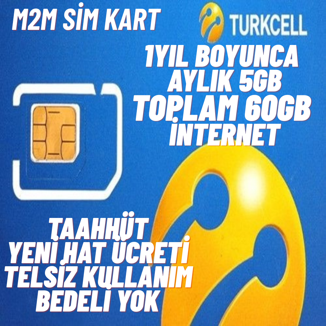 TURKCELL 60GB internet Data Sim Kart, Taahhütsüz, 4G, Wifi Kameralar (1 YILLIK)