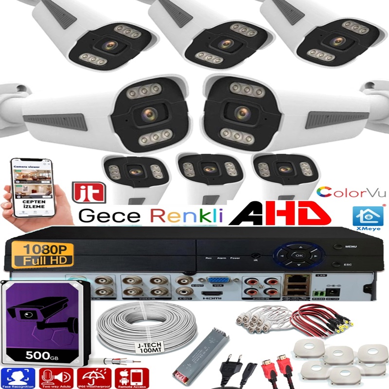 8 Kameralı 500GB 5MP HD Gece Renkli Komple Ahd Set
