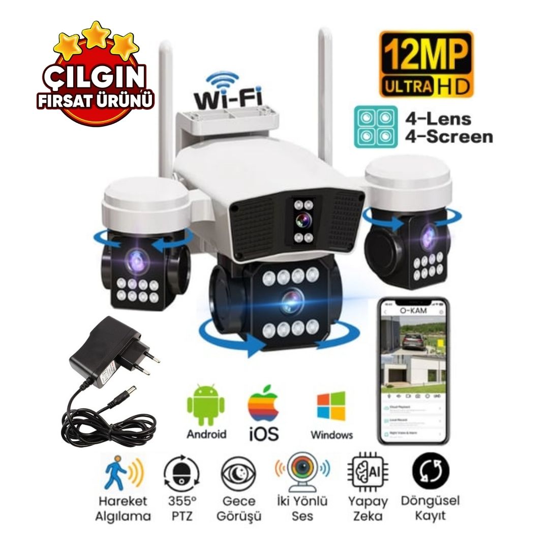 O-KAM 6064 (3MP 3MP 3MP 3MP) 12MP Wi-fi 4 Lens Alert PTZ