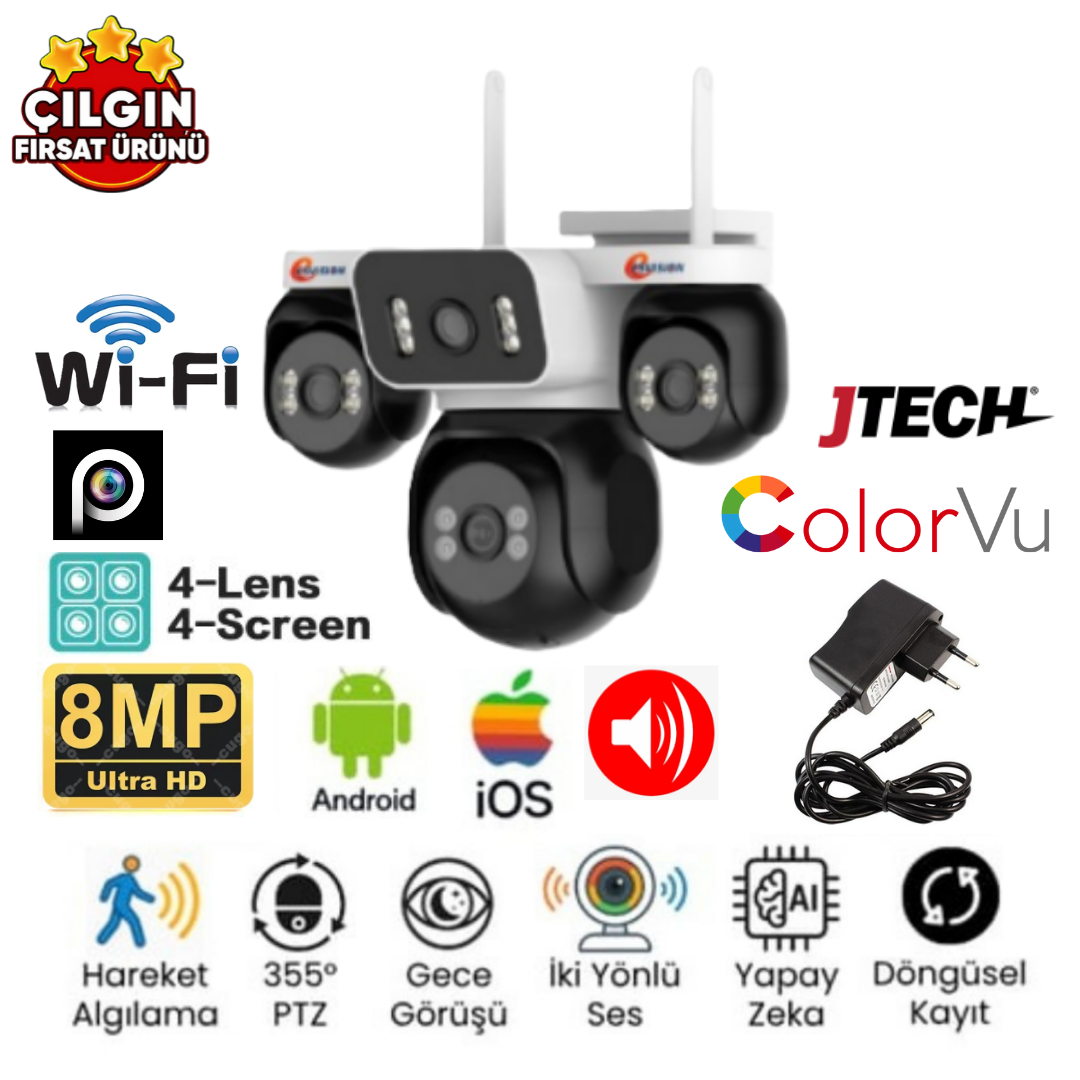 Esvision ES-5804 4Kamera 3Hareketli 8MP Wi-fi Model PTZ Akıllı Kamera