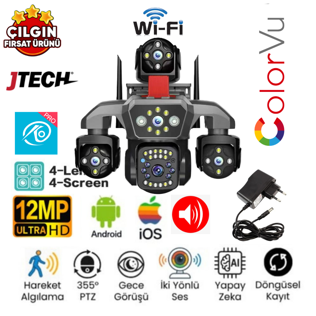 O-KAM OK-251 PREMİUMW (3MP 3MP 3MP 3MP) 12MP Wi-fi 4 Lens Alert 1 PTZ