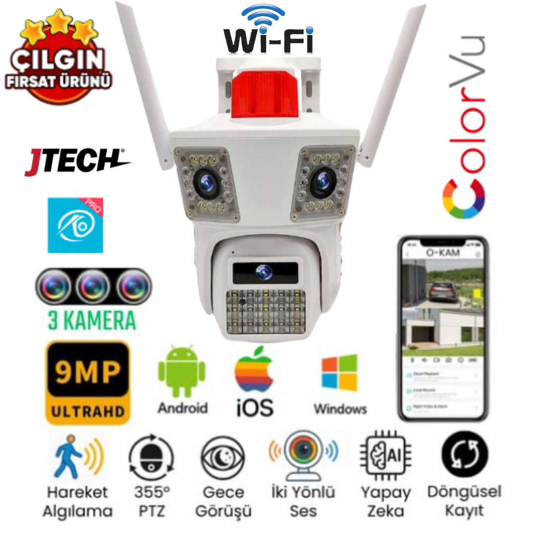 O-KAM 3033 (3MP 3MP 3MP) 9MP Wi-fi 3 Lens Alert PTZ