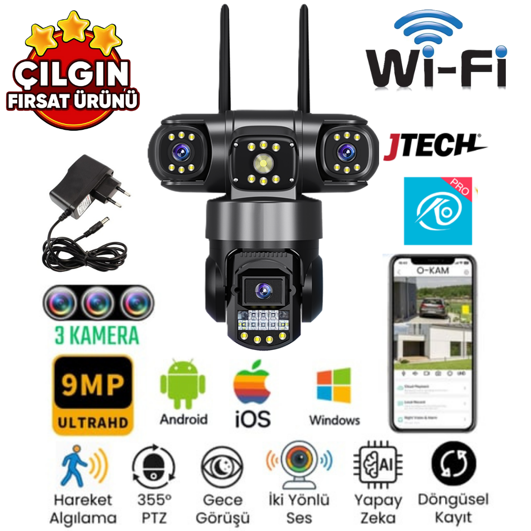O-KAM 6030 (3MP 3MP 3MP) 9MP Wi-fi 3 Lens Alert PTZ Akıllı Kamera