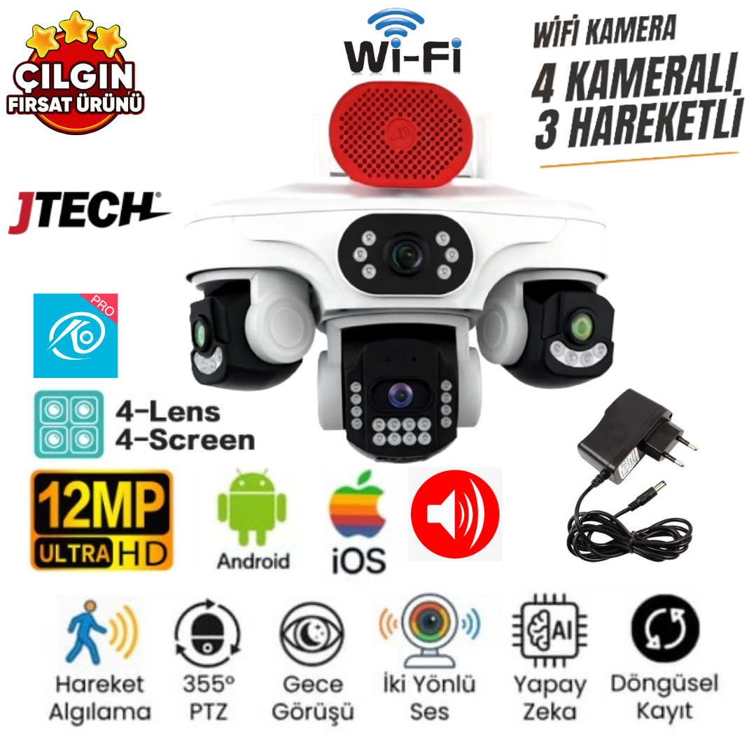 O-KAM OK-243 PREMİUMW (3MP 3MP 3MP 3MP) 12MP Wi-fi 4 Lens Alert 1 PTZ