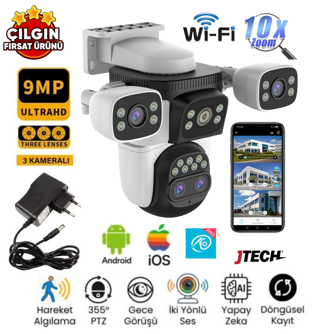Avenir AV-S309X (3MP 3MP 3MP) 9MP Wi-fi 10xOptik Zoom 4 Lens Alert PTZ