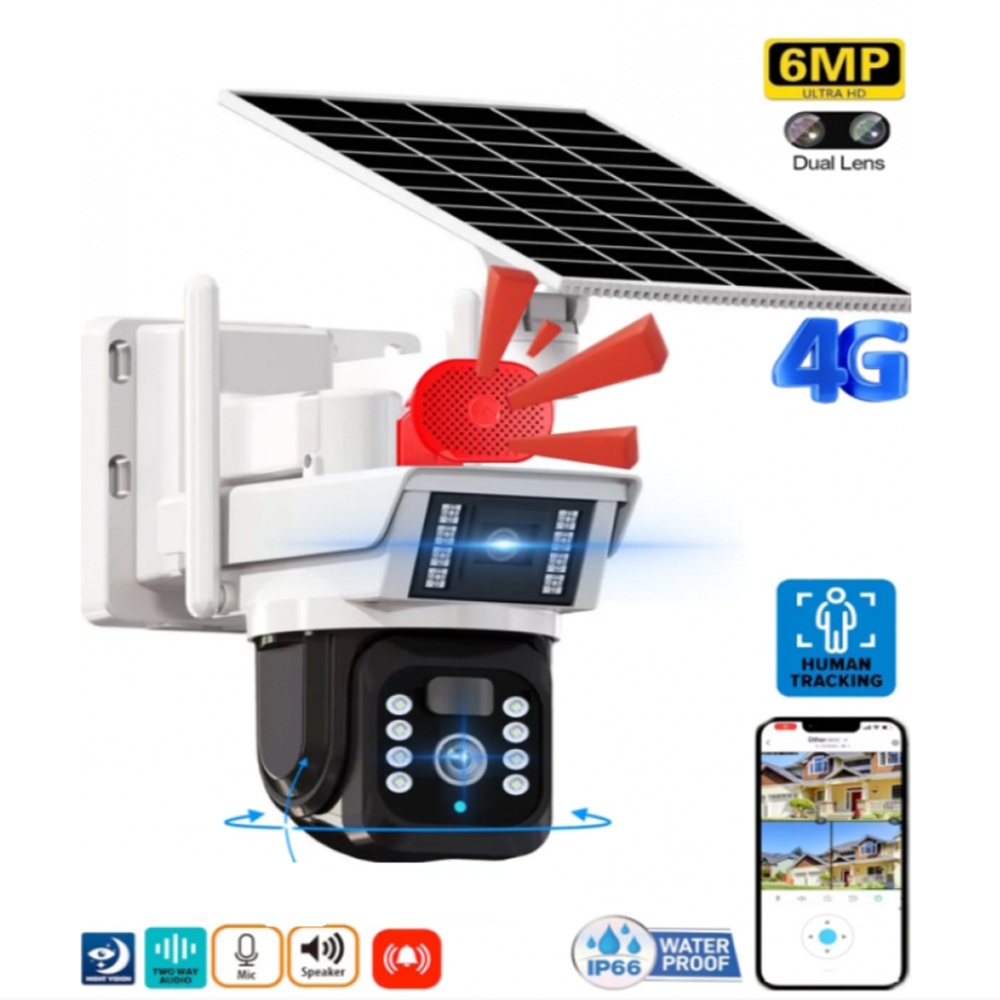 O-KAM 3940 6MP 4G Sim Kartlı Solar Panelli 2 Lens Alert PTZ