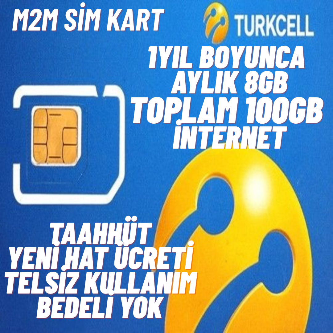 TURKCELL 100GB internet Data Sim Kart, Taahhütsüz, 4G, Wifi Kameralar (1 YILLIK)