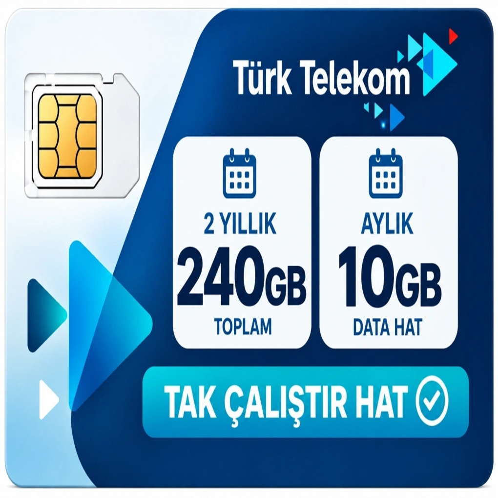 TURK TELEKOM Aylık 10GB Data Hattı, Taahhütsüz, 4G, Wifi Kameralar İçin 2 YILLIK