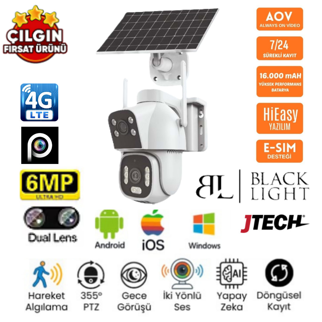 Inox X-22 Black Light 2Kamera 6MP HD AOV eSİM Destekli 4G Solar PTZ Akıllı Kamera